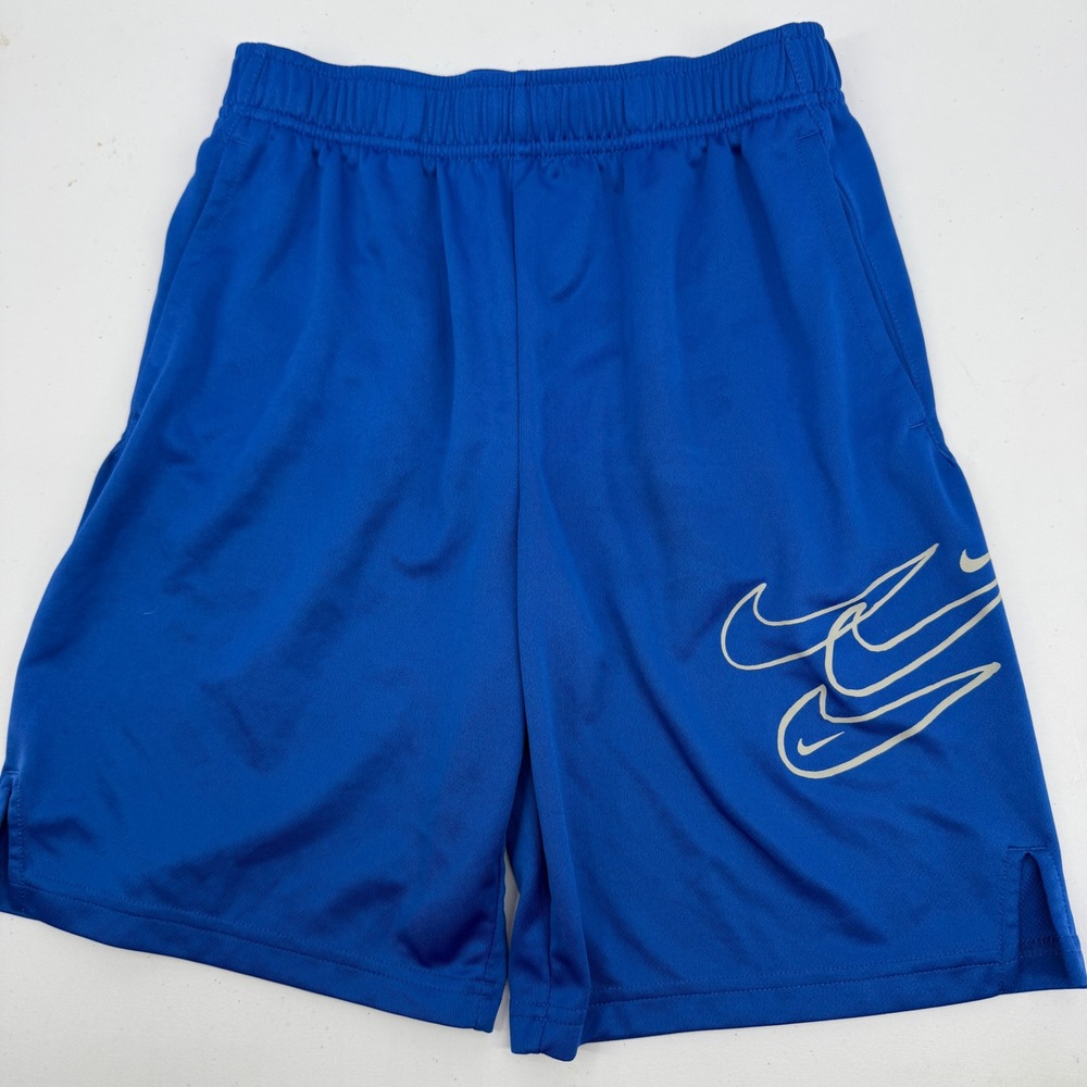 Nike Dri-FIT Shorts Boys Large Blue Gray‎ Triple Swoosh Gym Training DM8532-480